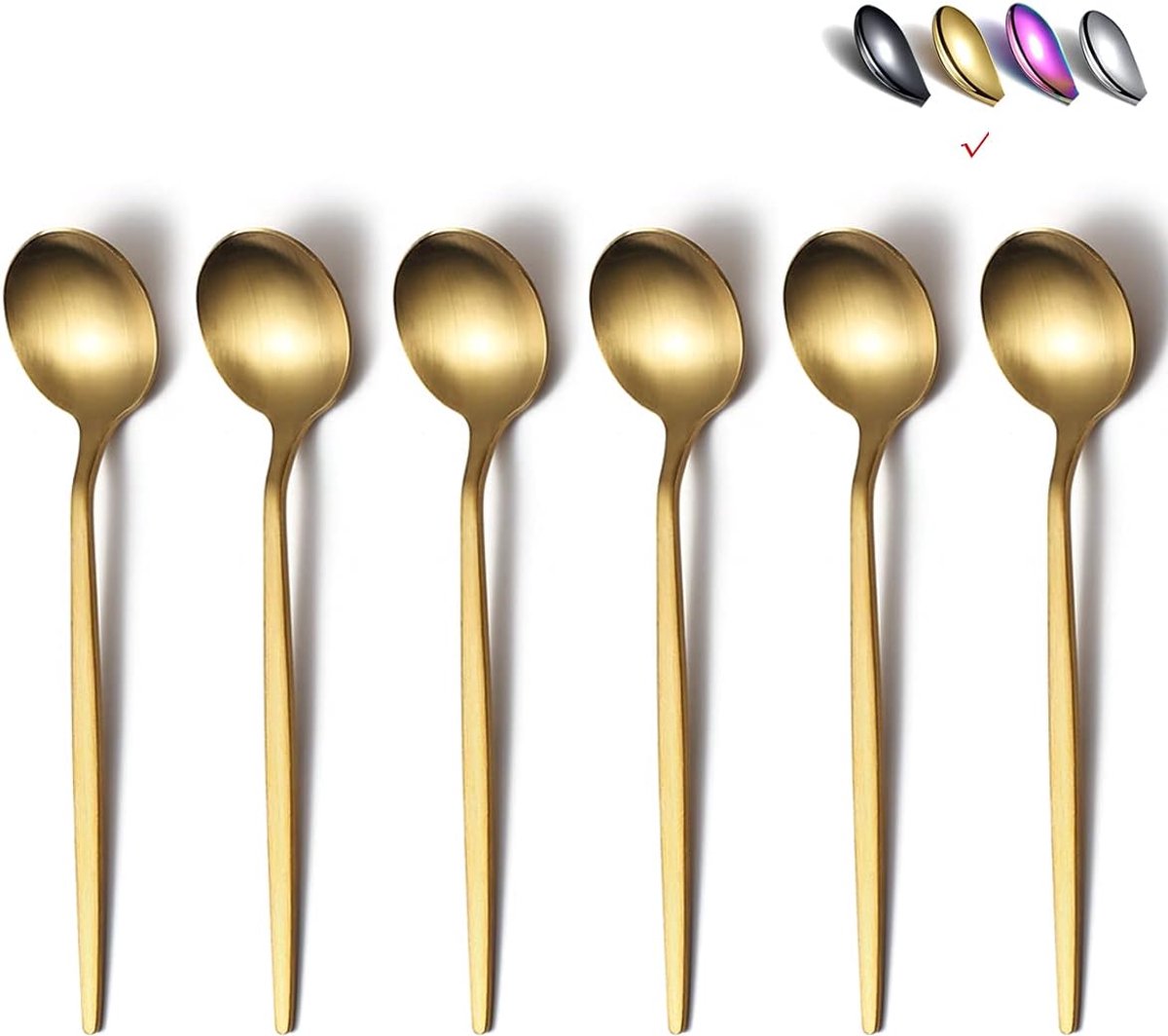 SnelShoppen - Matte Gouden Theelepels Set van 6 - 6.6 Inch RVS Bestek - Sterke en Stijlvolle Theelepels voor Feesten, Huishouden, Keuken en Restaurant