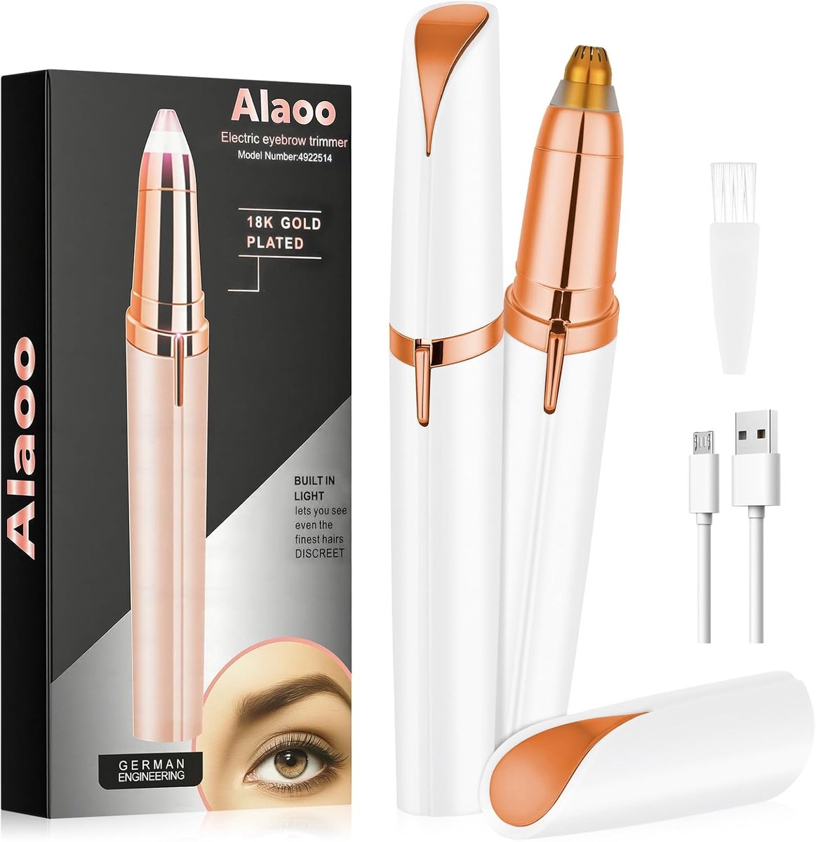 SnelShoppen - Draadloze Eyebrow Trimmer voor Vrouwen, Oplaadbare Pijnloze Gezichtscherper, Elektrische Haarverwijderaar voor Wenkbrauwen, Gezicht, Wan
