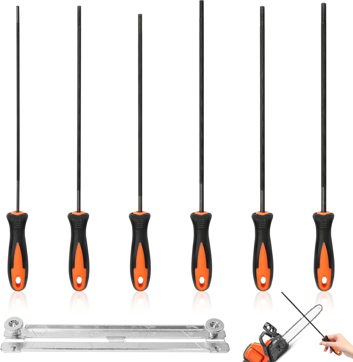 Thijox - 6-delige Kettingzaag Vijlset voor Nauwkeurig Slijpen - Paardenvijl met Diverse Maten 3,2mm, 4,0mm, 4,5mm, 4,8mm, 5,2mm, 5,5mm - Hoogwaardige