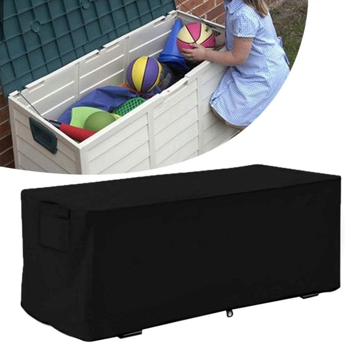SnelShoppen - Deck Box-Cover Outdoor Opslagbox Tuin Waterdicht UV-Bestendig 123x62x55cm Zwart - Beschermhoes Voor Tuinkussens