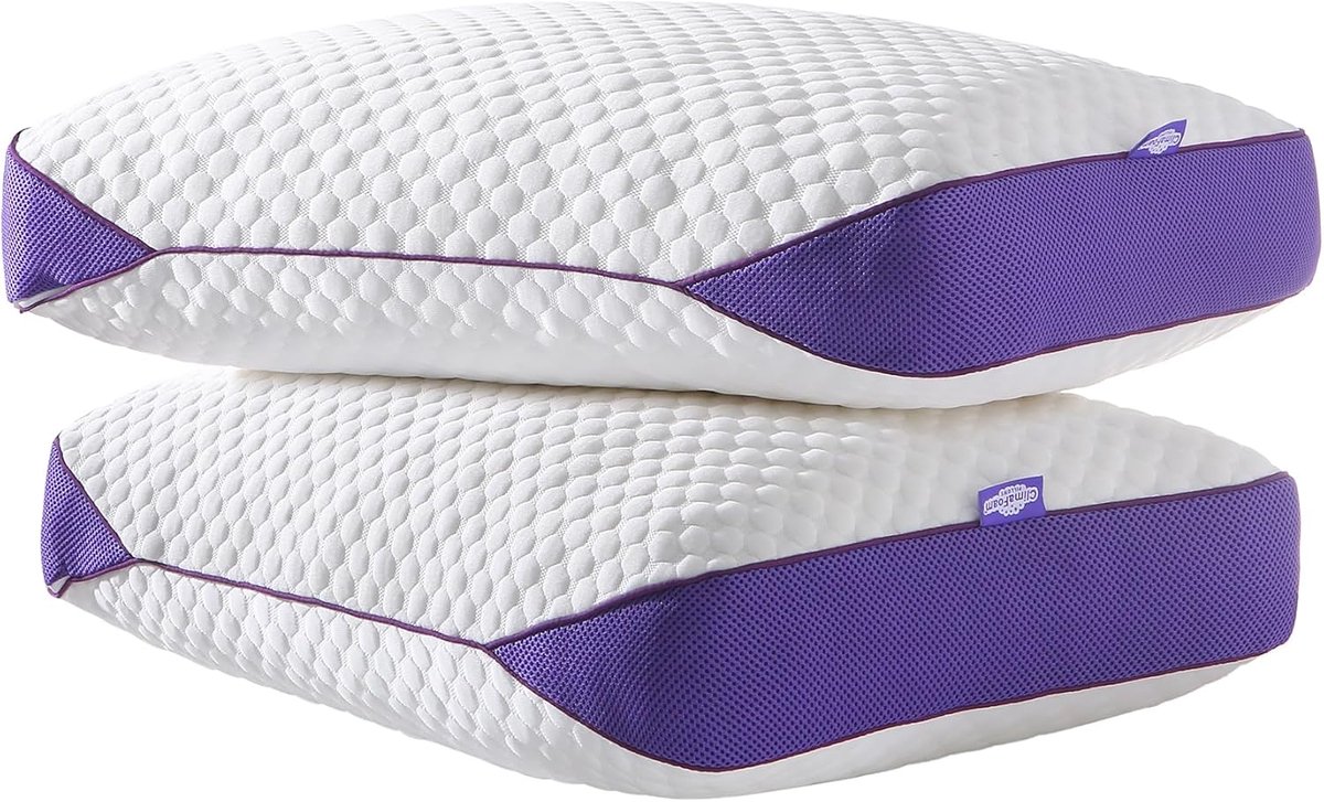 SnelShoppen - Ergonomisch Hoofdkussen 2-Pack 40x80 cm, Verstelbaar Geheugenfoam Kussen met Koelende Zijde en Bamboe Hoes, Ademend en Hypoallergeen, Id