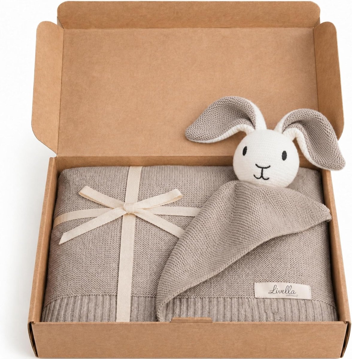 Thijox - 2-in-1 Babydeken 100x75cm met Knuffel Konijn Grijs - Zachte Plaid Biologisch Katoen GOTS - Ademend Gebreid Knuffeldoekje voor Pasgeboren - Pr