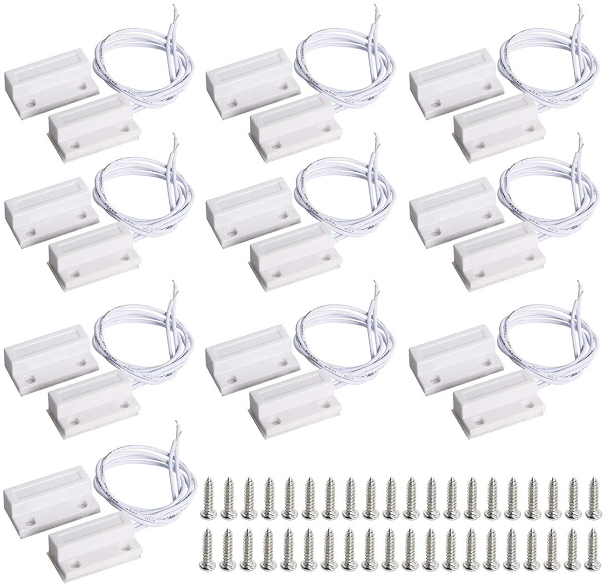 SnelShoppen - 10 Stuks NC Normaal Gesloten Oppervlakte Bevestiging Draad Magnetische Reed Schakelaar voor Deur Raam Alarm Beveiligingssysteem (Wit)