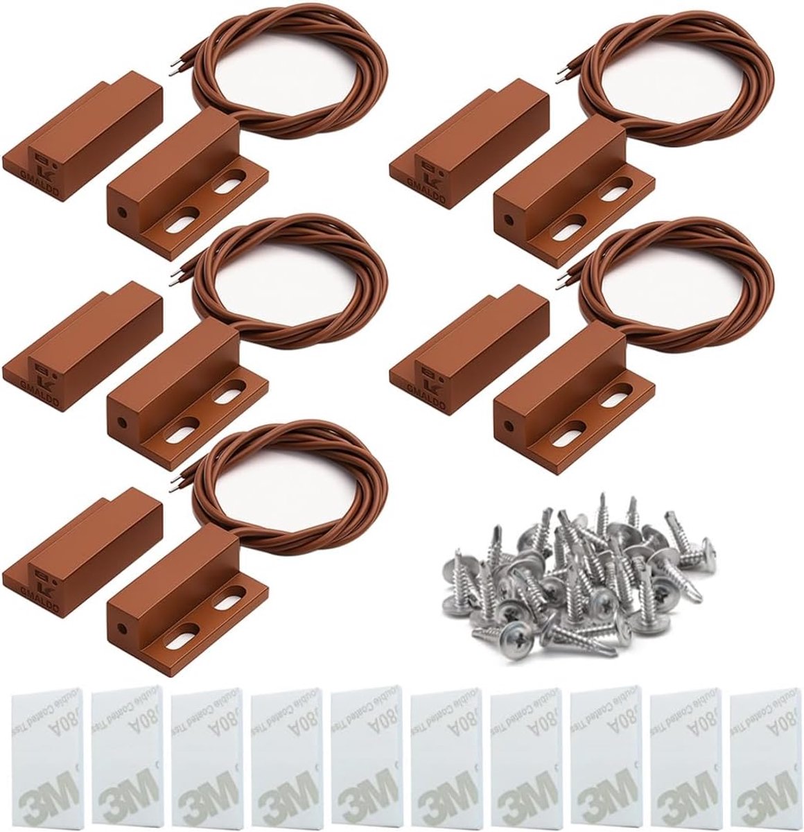 SnelShoppen - 5x Bruine Inbouw Draadloze Beveiligingssensor Voor Raam & Deur - Magnetische Reed Switch - Detectieafstand 10mm-15mm - Ideaal Voor Thuis