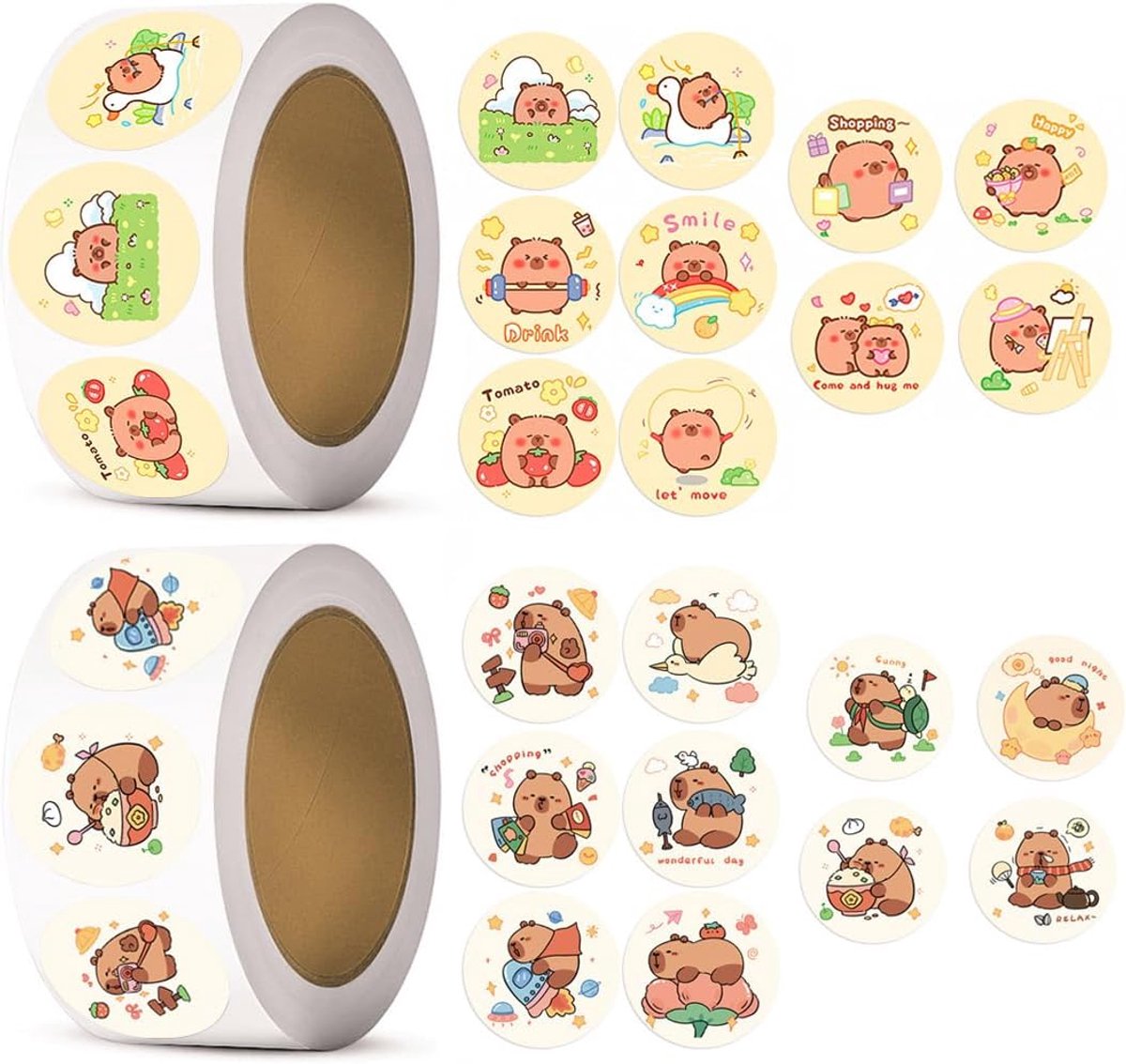 SnelShoppen - Capybara Graffiti Sticker Set, 600 Stuks, Waterdichte Decoratie voor Kinderen, Duurzame Cartoon Dieren, Perfect voor Laptop, Flessen, Sk