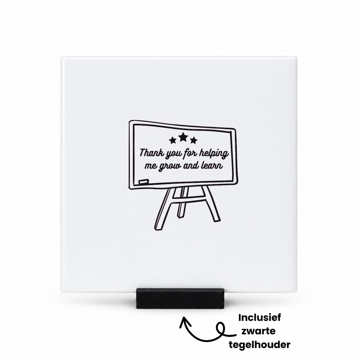 Hacebo Thankyou for helping me grow and learn tegeltje met tegelhouder - Juf - Meester - tegeltjes met tekst - Dankje voor helpen - spreuktegels - 10.8x10.8 CM Wit