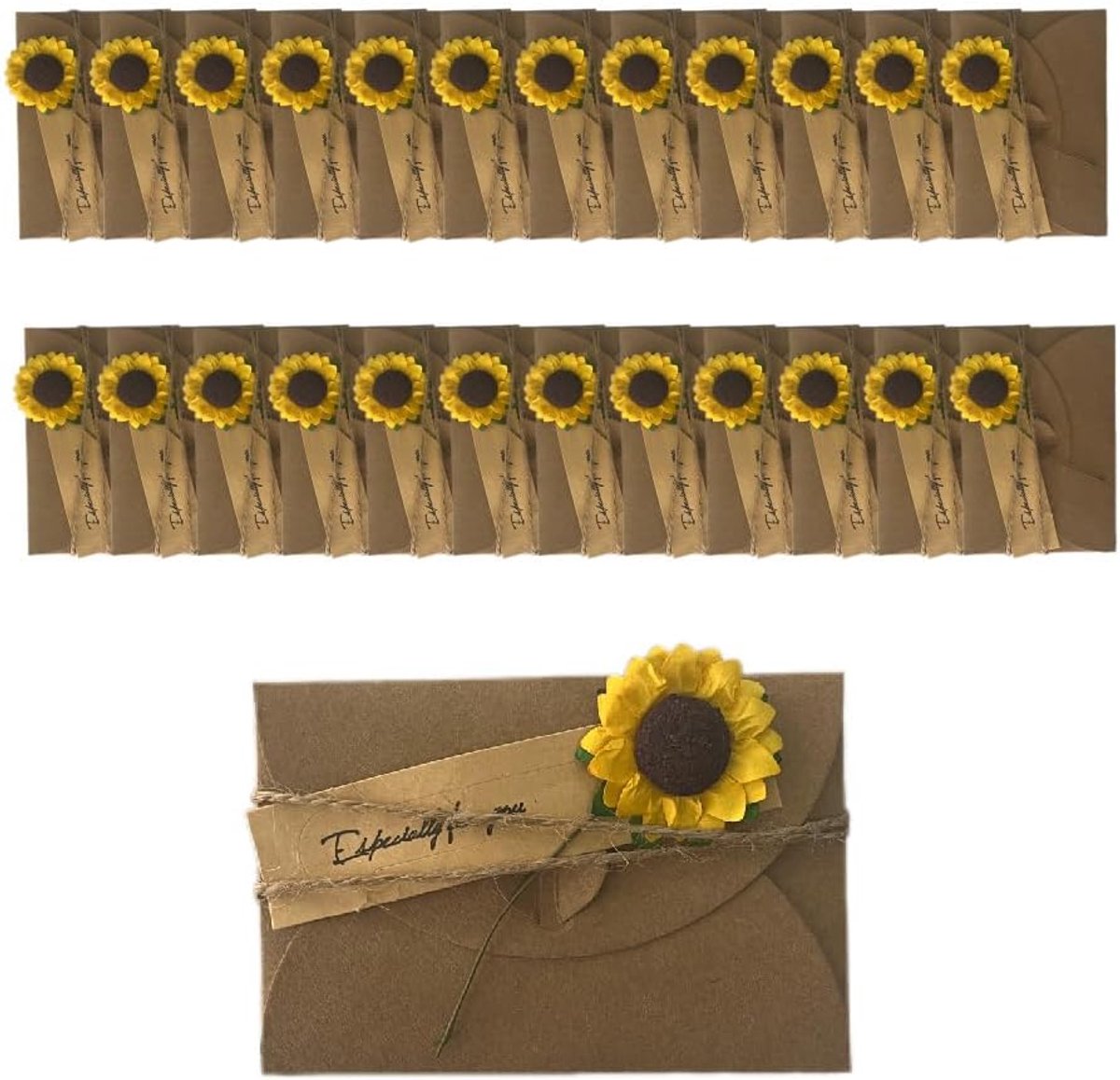 SnelShoppen - 25 Stuks Retro Wenskaarten met Gedroogde Bloemen - Kraft Papier Cadeaukaarten voor Verjaardagen, Bruiloften, Vrienden en Familie - Uniek
