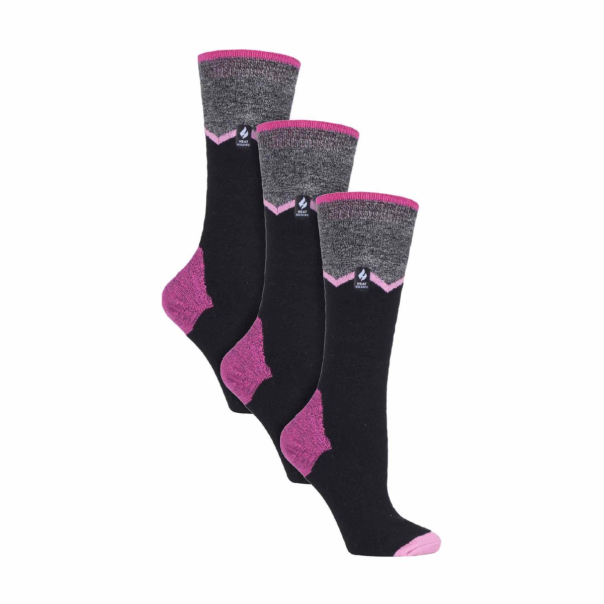 Heat Holders 3 paar Ultra Lite dames skisokken Zwarte Zigzag