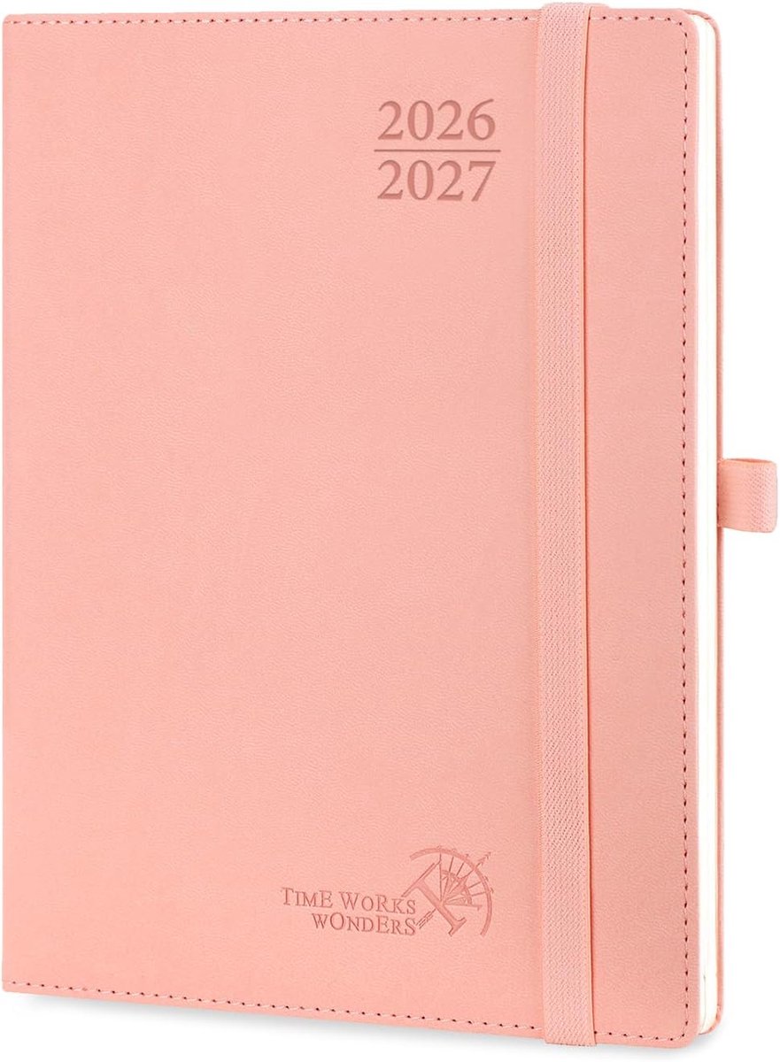 SnelShoppen - Agenda 2026 2027 Weekly Planner Vertical 22 x 16.5 cm - 17 maanden, Soft PU Leer, 30 minuten intervallen, 80g/m² papier, Roze - Perfect