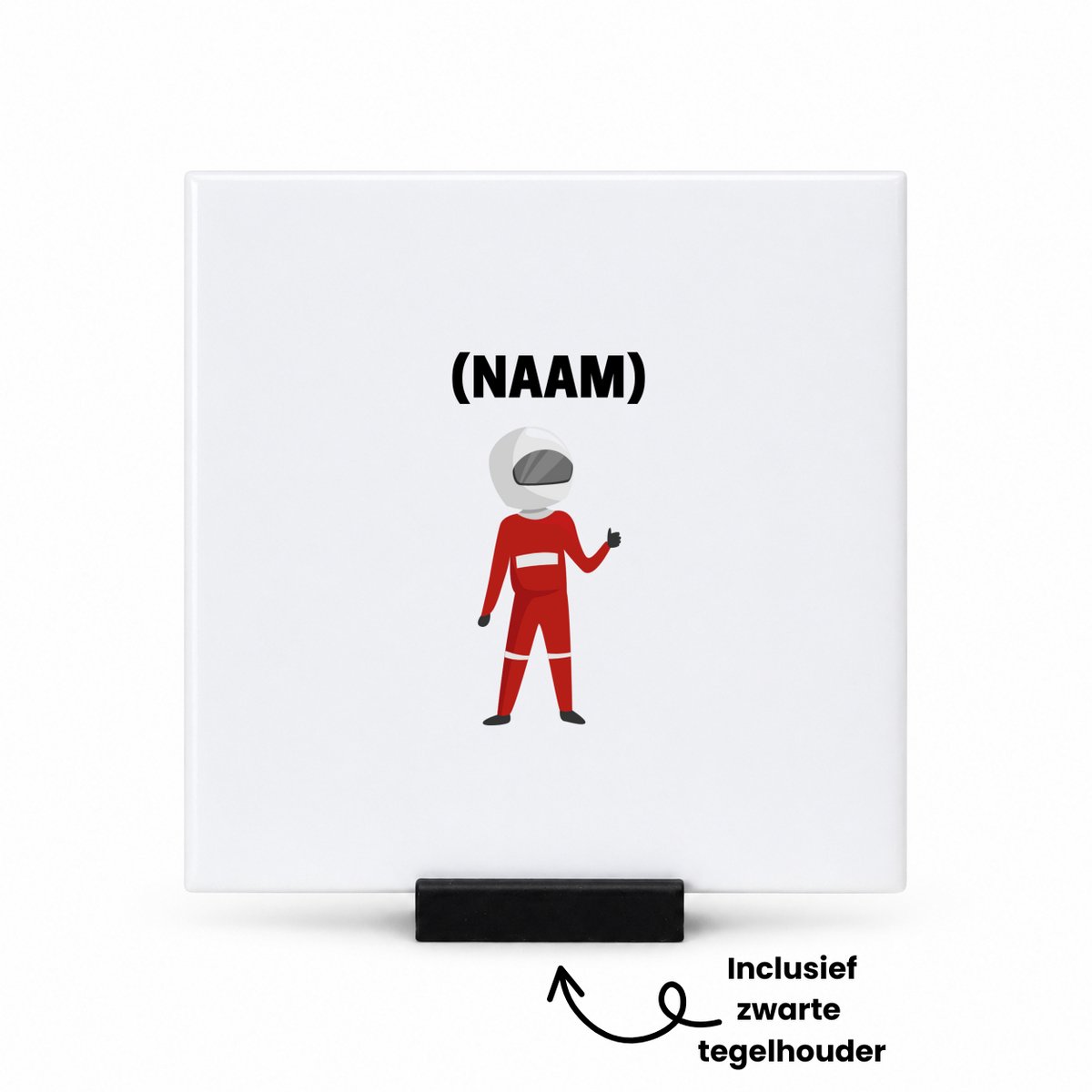 Hacebo Formule 1 met eigen naam tegeltje met tegelhouder - Auto rijden - Auto liefhebbers - tegeltjes met tekst - Autosport - spreuktegels - 10.8x10.8 CM Wit