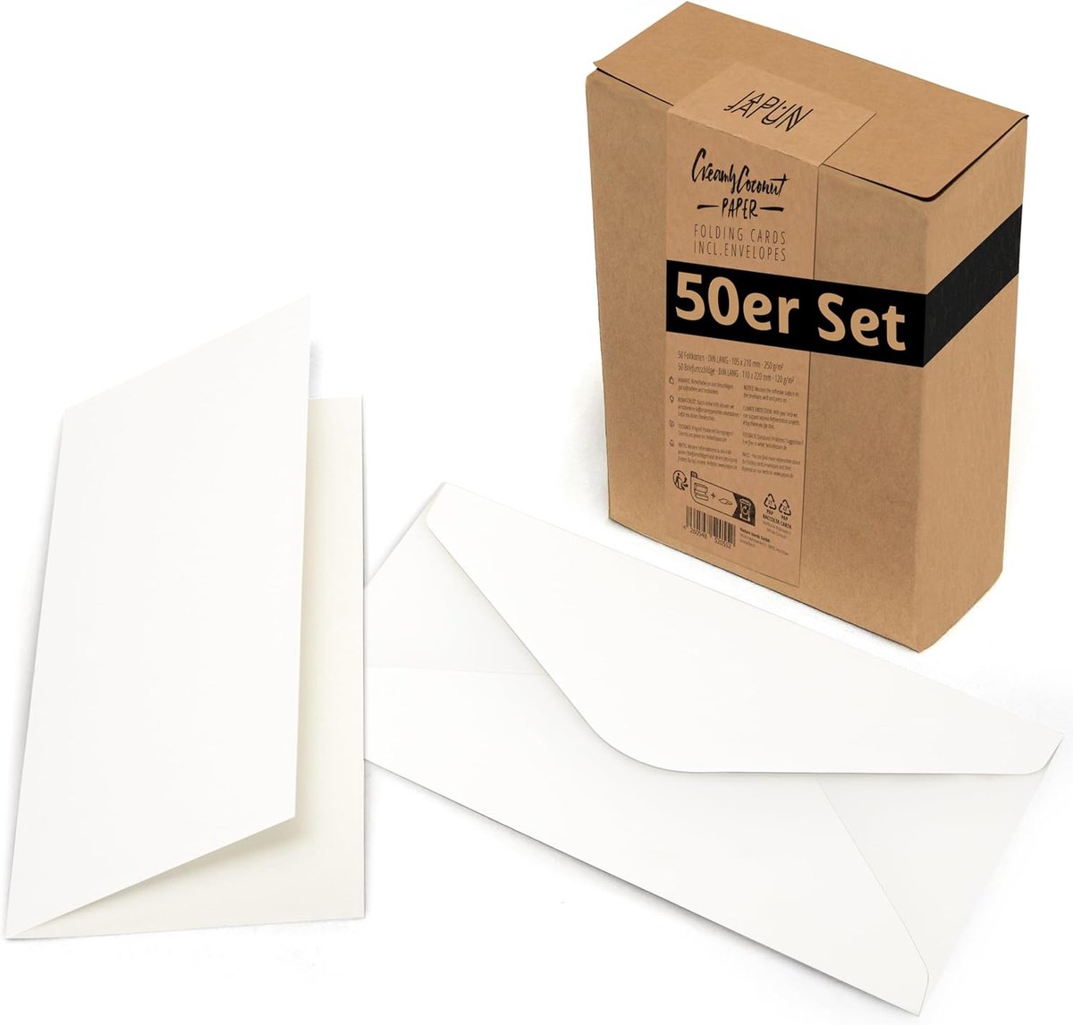 SnelShoppen - Set van 50 Vouwkaarten met Enveloppen, DL Formaat, 220 x 110 mm, Wit | Lege 250 g/m² Dubbele Kaart voor Schrijven en Printen, Lang Brief