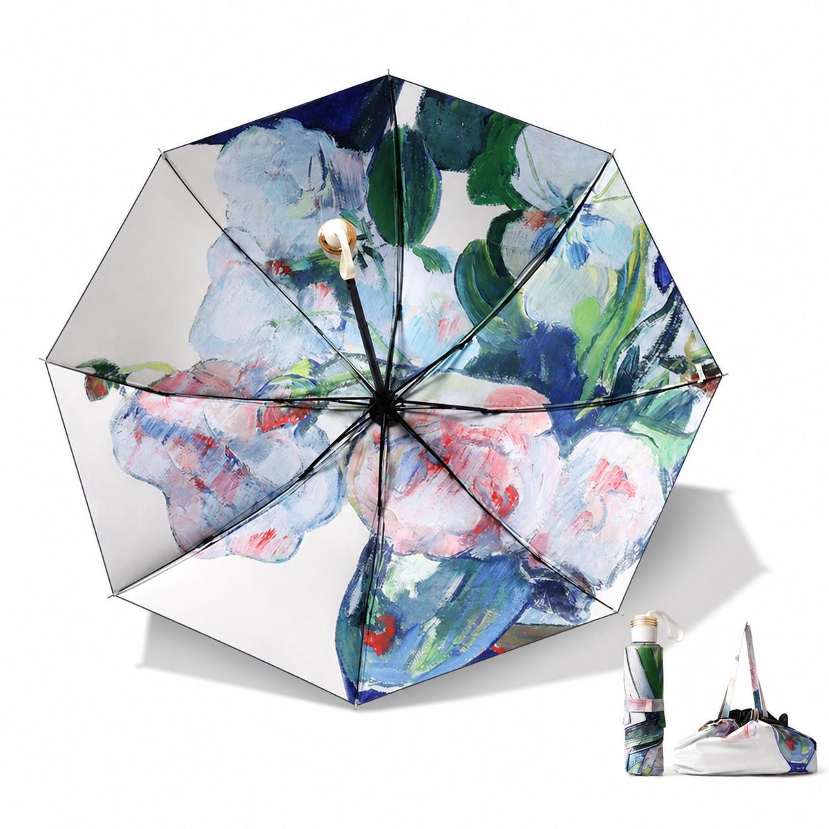 VHV-Zonnescherm Paraplu - UV-werende Parasol met Black Vinyl Coating - Compacte Opvouwbare Paraplu voor Zon en Regen - Windbestendige Paraplu - 98cm Diameter