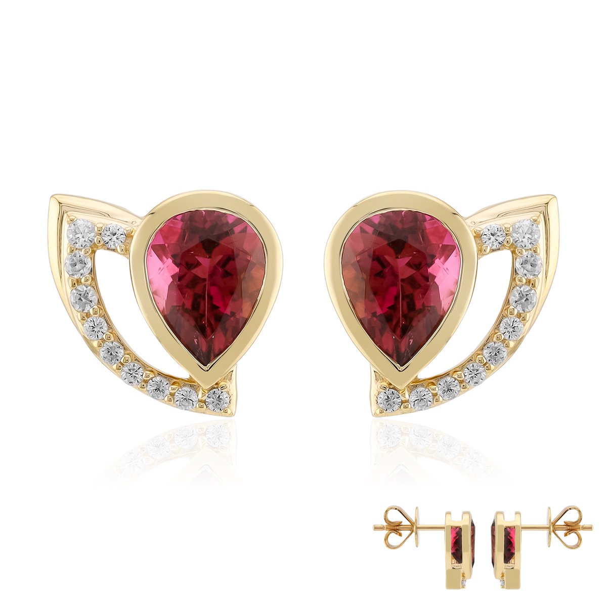 Cavill - 375 Geelgouden Oorbellen met 2,04 ct Peervormige Ouro Fino Rubelieten en 0,24 ct Tanzanische Zirkonia - Elegante Feestelijke Oorbellen Dames