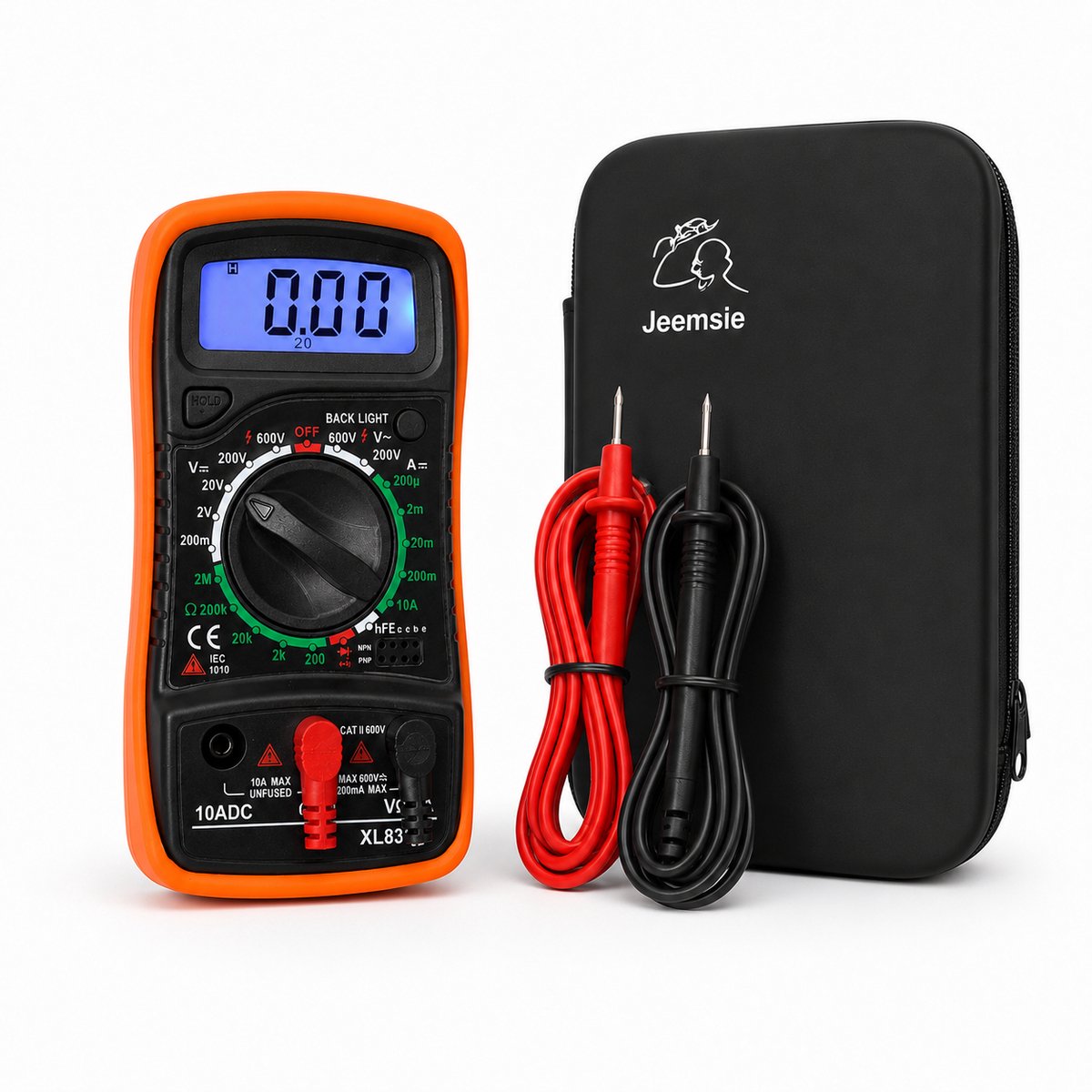 Digitale Multimeter – Spanningsmeter / Voltmeter / Ohmmeter – AC/DC Meter – LCD Display met Backlight – Inclusief Meetpennen & Opbergcase – Voor Elektronica, Auto & Huishoudelijk Gebruik