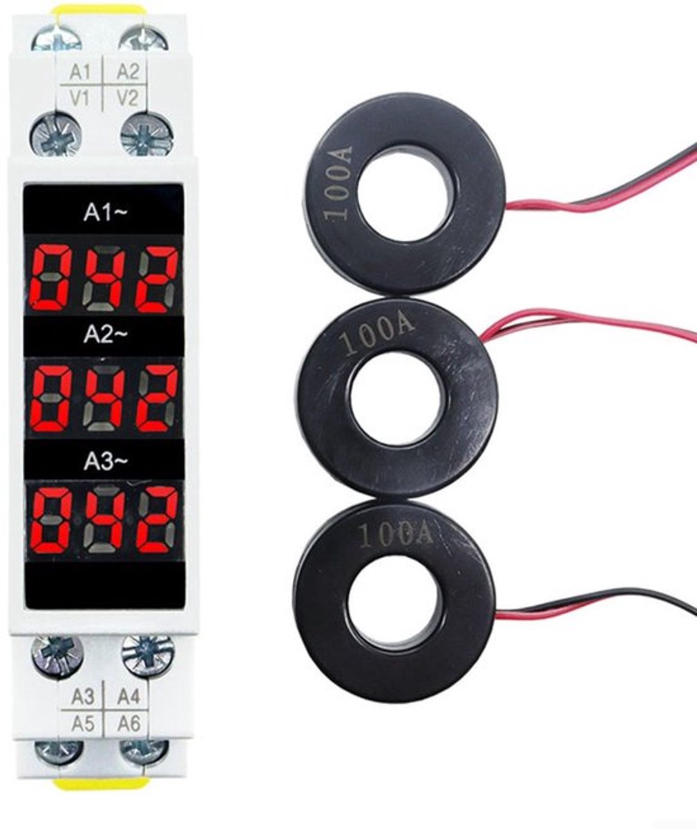 Driefase Amperemeter, 3 Fase 3 Digit Display, Mini Din 35mm Rail Digitale Display Driefase Modulaire Stroommeter Gauge Indicator