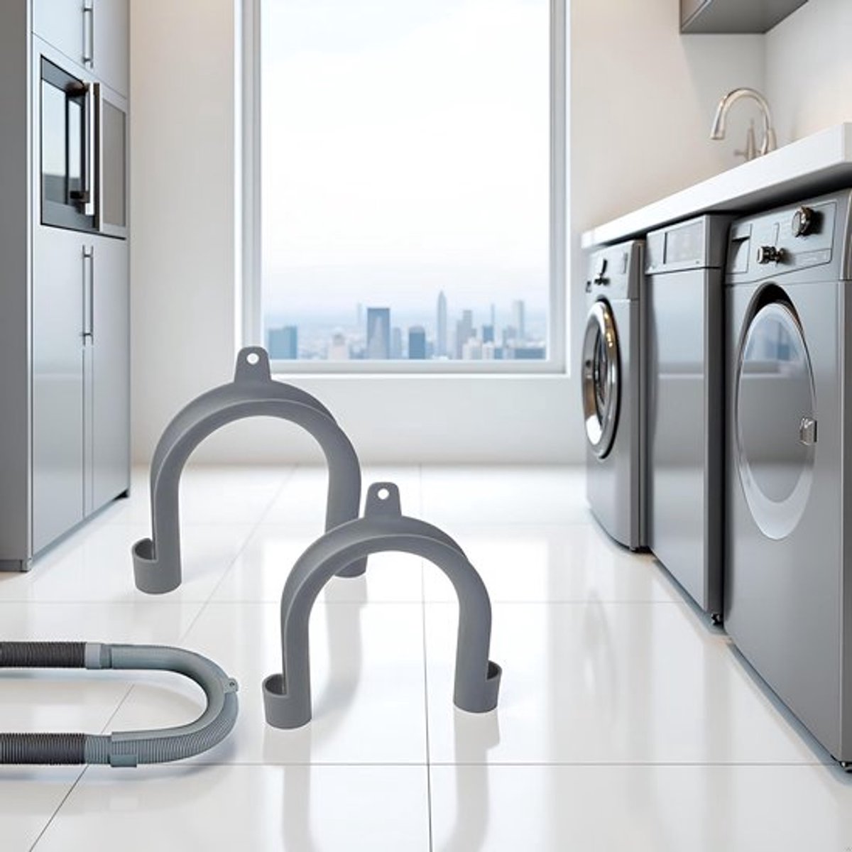 4 stuks - Afvoerslang bocht geschikt voor wasmachine vaatwasser waterafvoerslang waterslang - U-vormige haak voor afvoerslang wasmachine - Haak voor afvoerslang- U-vormige ophangbuishouder - Duurzaam - Grijs - Voor slangen van 20-25 mm