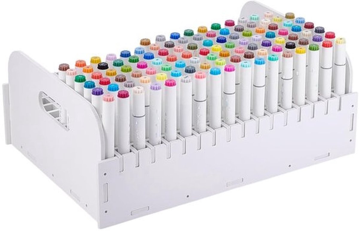 Organizer met 204 vakjes voor markeerstiften, potloden, kwasten en andere knutselspullen, wit, verstelbaar, voor op het bureau, 39 x 27 x 15 cm