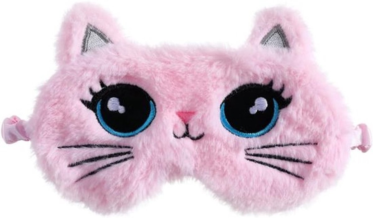 Schattig dierenslaapmasker, zacht pluchen slaapmasker, schattige cartoonkat, damesslaapmasker voor meisjes - roze