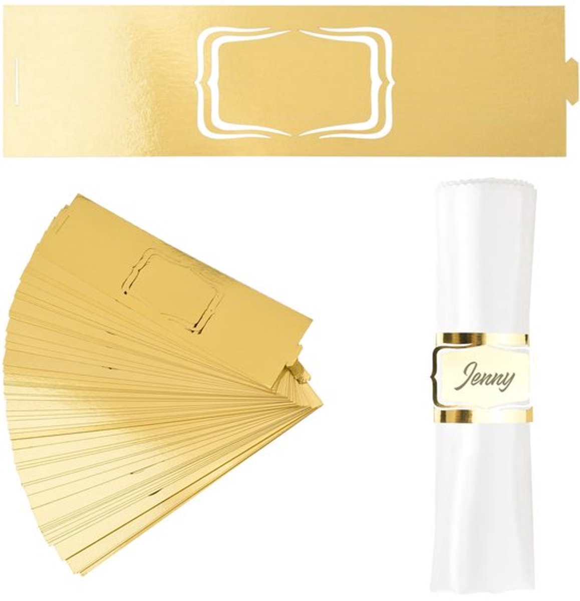 Servetringen, 50 Stuks Reflecterende Gouden Naam Servet Buckle Houder Servet Houders Ringen Ontwerp voor Bruiloft Verjaardag Diner Tafel Decoratie