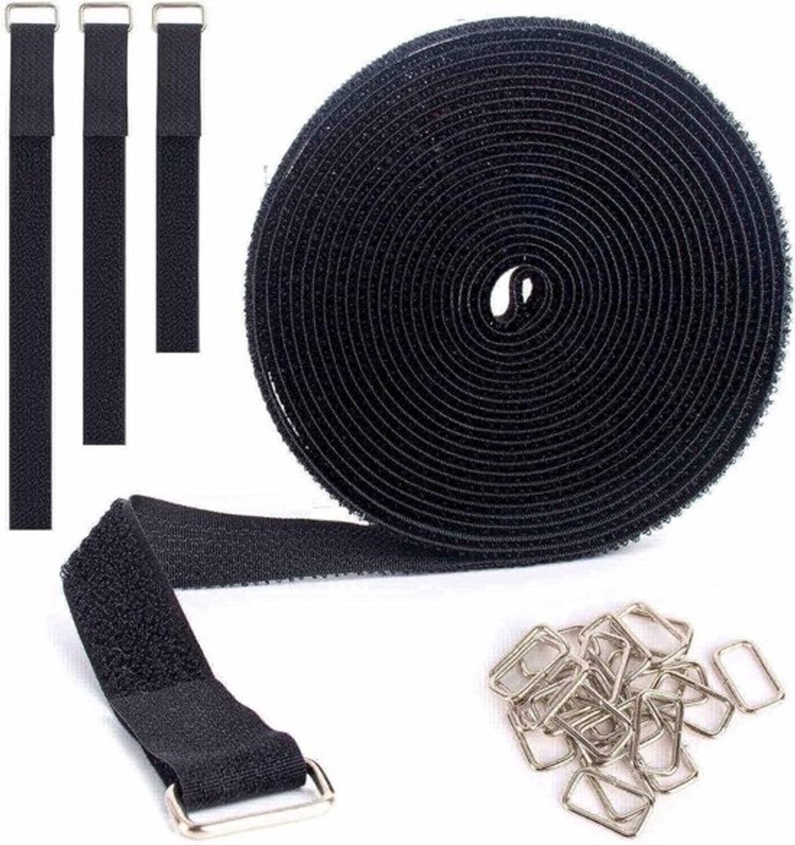 5 m verstelbare riemen met 25 metalen vierkante gespen op lengte gesneden herbruikbare kabelbinders 2 cm breed nylon vastzetten cinch riem voor thuiskantoor