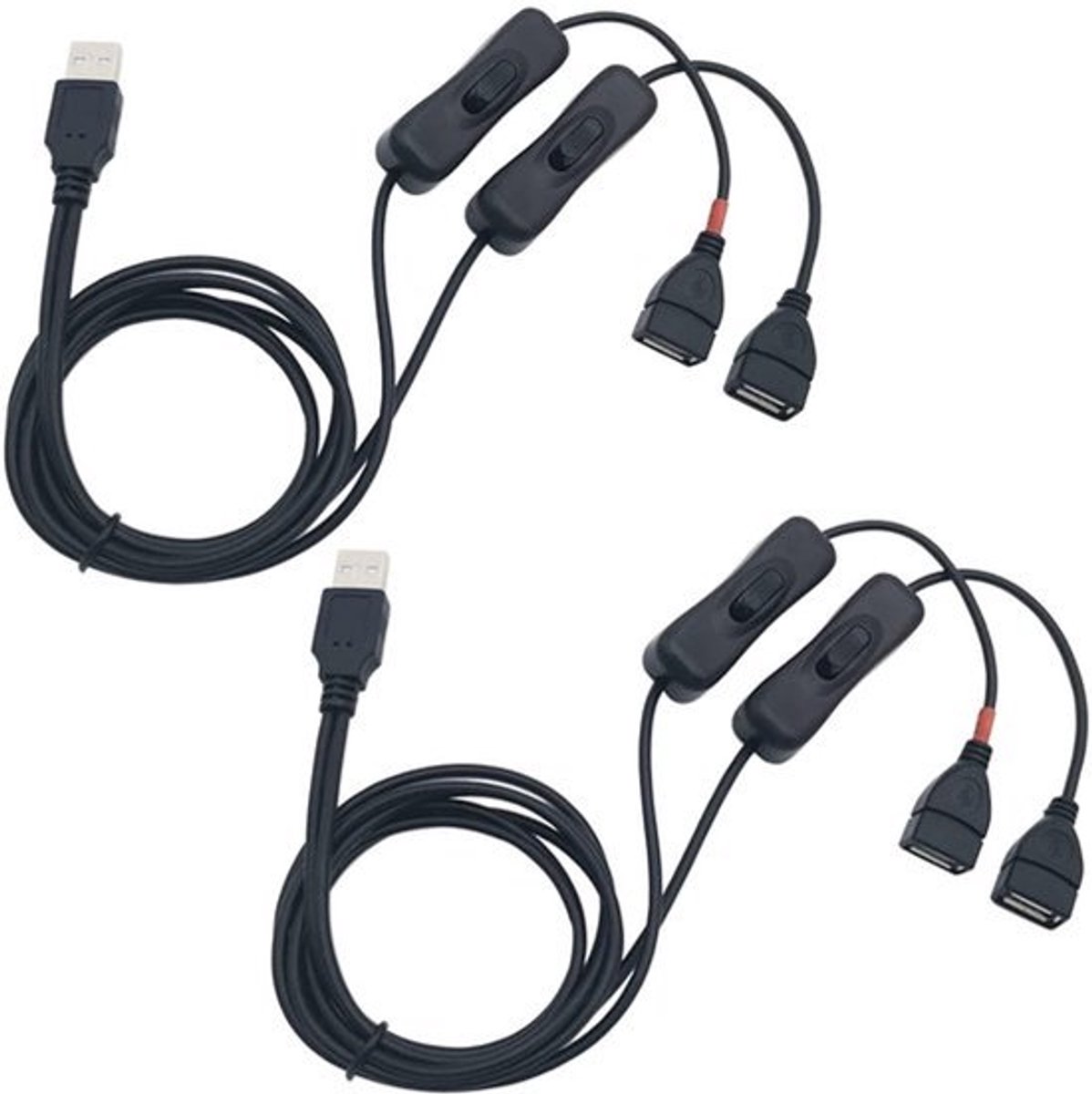 USB ON-OFF-schakelaar 2 stuks 1 m Y-verlengkabel met dubbele schakelaar male-to-female verlengkabel data kabel voor led-bureaulamp ventilator LED-strip enz.