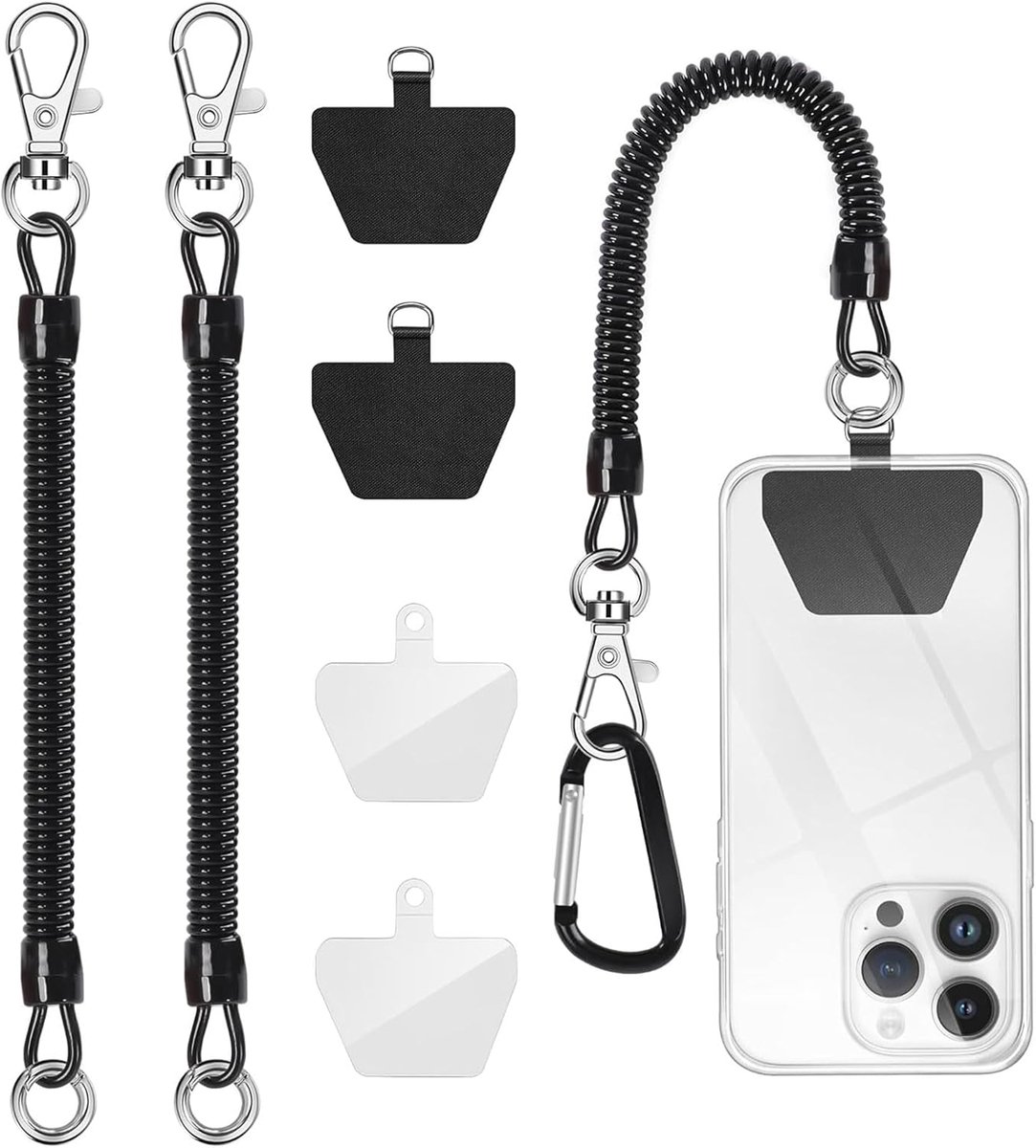 SnelShoppen - 2 Pcs Telefoon Lanyard Anti-Diefstal Telefoon Strap Spiral Koord voor Buitenactiviteiten, Hiking, Klimmen, Fietsen, Zwart