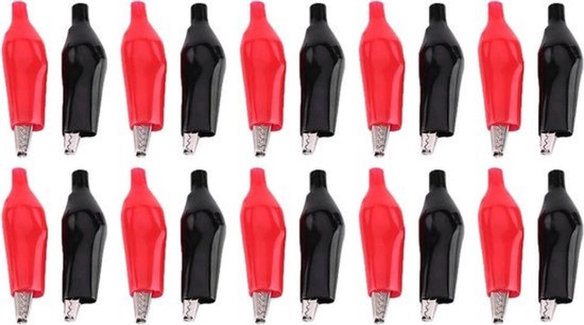 Set van 20 stuks 28mm Metalen Alligator Clips - Krokodil Elektrische Klemmen met PVC Isolatie Mouwen - Zwart & Rood