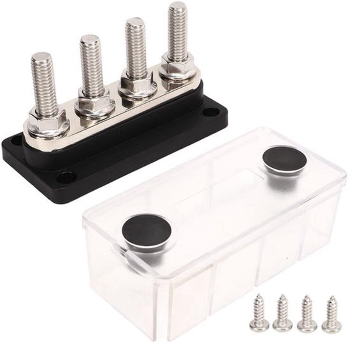 Eenvoudige Installatie Marine Power Bus Bar DC 12V Tot 48V Power Distribution Terminal Block Universal Fit 4 M10 Bouten 300A Heavy Duty voor Schepen (Zwart)