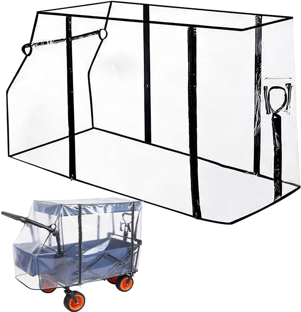 Thijox - Universele Regenbescherming Bolderkar 115x92x75 cm - Transparant, Waterdicht, Geschikt voor Camping, Handwagen, Opvouwbaar, Bescherming tegen