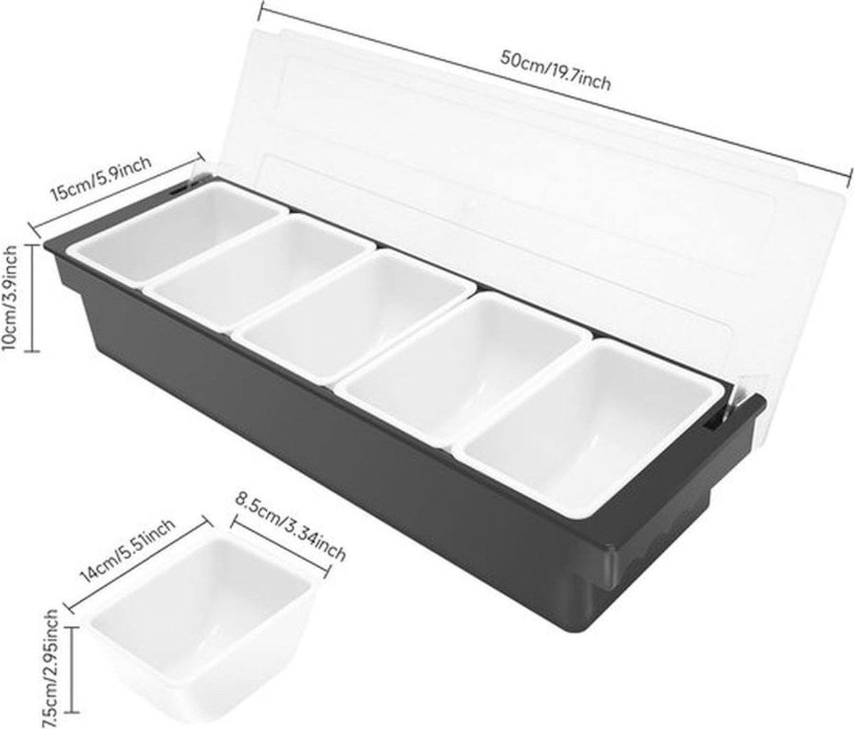 Kruidendispenser Set van 5 – Multifunctionele ingrediëntenbakjes voor Keuken en Buffet – Voedselveilig en Hygiënisch