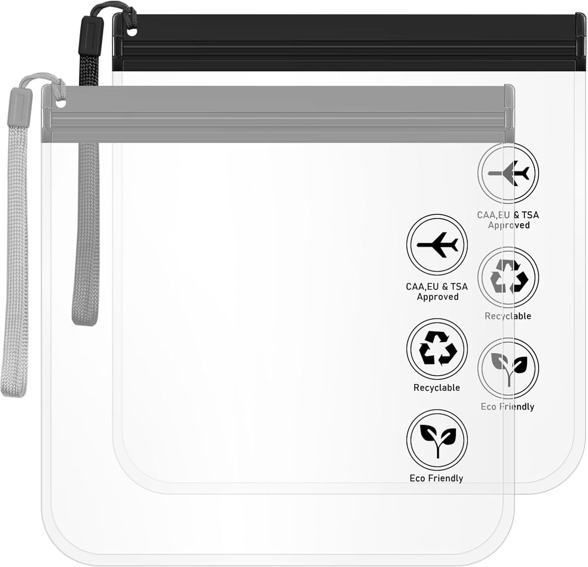 Thijox - Set van 4 Transparante Toilettassen - 20 x 20 cm - Waterdicht - Handgrepen - Organisatie van Cosmetica en Accessoires - Heren en Dames - Zwar