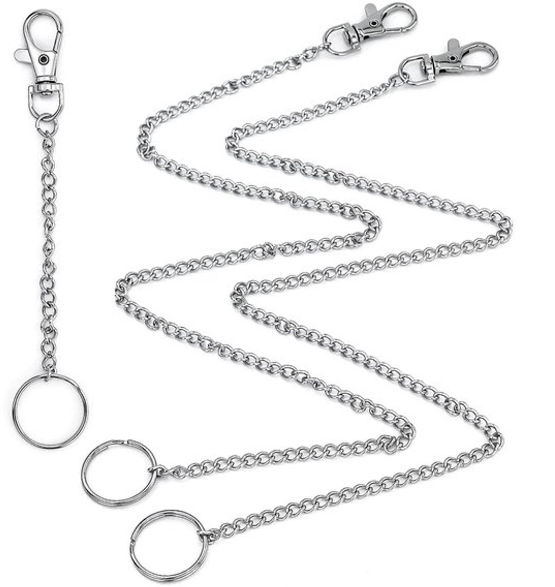2 stuks sleutelhangers 50 cm portemonnee ketting en 10 cm sleutelhanger voor mannen, broekketing gemaakt van roestvrij staal, zilveren schakelketting voor mannen en vrouwen, met karabijnhaak, zilver