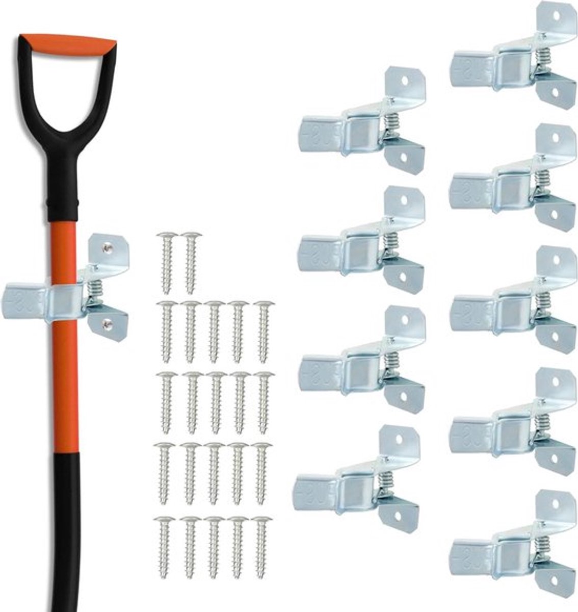 Tuingereedschap Ophangsysteem - Ophanghaken voor Gereedschap - 10 Stuks - Bezemhouder - Haken voor Hark en Schop - Hangers voor Garage Schuur - Geschikt voor Kleur of Model.