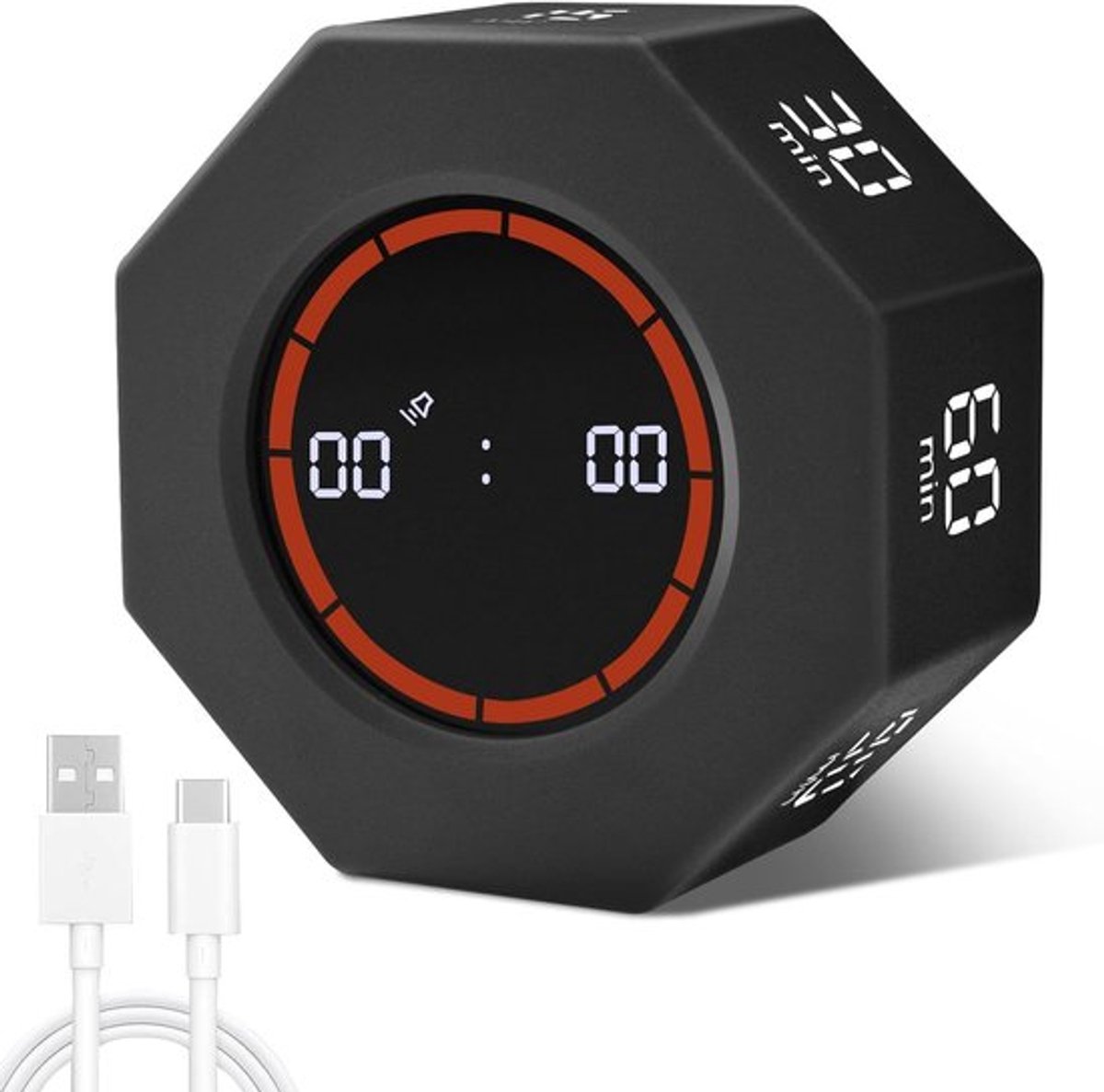 Digitale zwaartekrachtflip-timer - met 3 volume-instellingen - LED-scherm - 800 mAh - Zwart - 7 groepen vaste tijd - Geschikt voor koken, studeren, werken, fitness