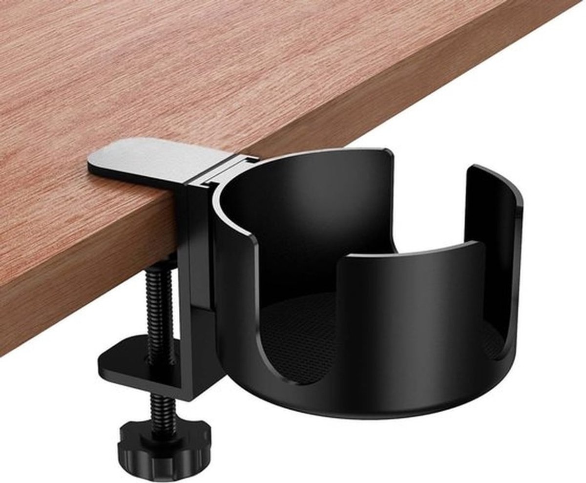- Bureau-bekerhouder - Verstelbare bekerhouder - Zwart - Aluminiumlegering - Voor dranken en koffiemokken - Geschikt voor bureau gebruik
