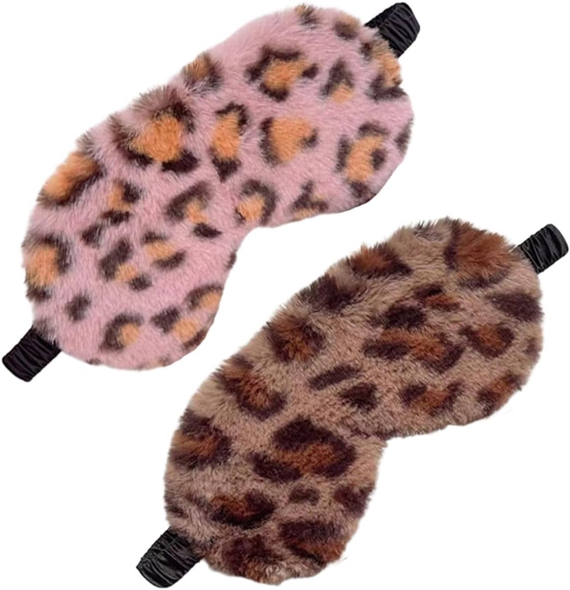 SnelShoppen - 2x Slaapmasker voor Vrouwen - Pluche Luipaard Oogmasker - Zachte Slaap Blinddoek - Comfortabele Bont Slaapmasker en Satijn Oogbedekking