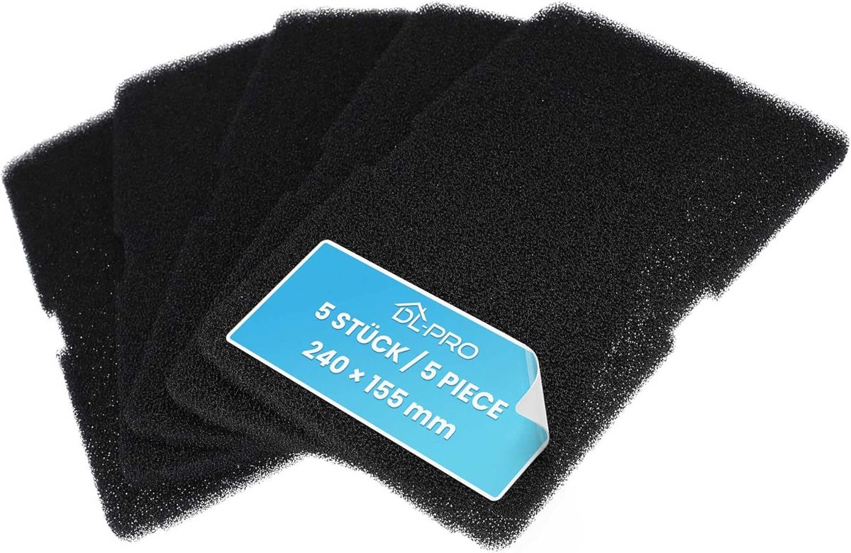 SnelShoppen - DL-pro 5 x Vervangingsschuimfilter 240x155 mm voor Droger - Filterspons voor Warmtepompdroger - Duurzaam en Efficiënt - Zwart