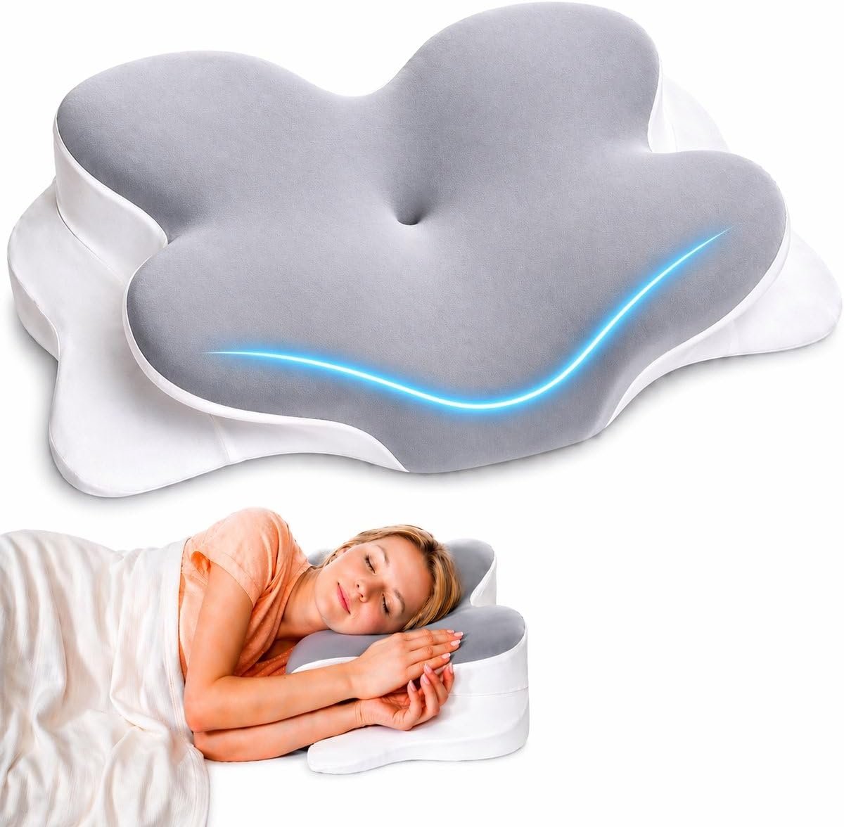 Thijox - Ergonomisch Hoofdkussen 95% Katoen - Memory Foam Traagschuim Kussen Tegen Nekklac
