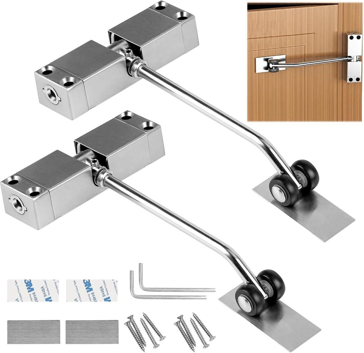 Thijox - 2 stuks automatische deursluiter met wielen voor binnendeuren, instelbare veer tot 40 kg, aluminiumlegering voor gezinnen, kantoor en slaapka