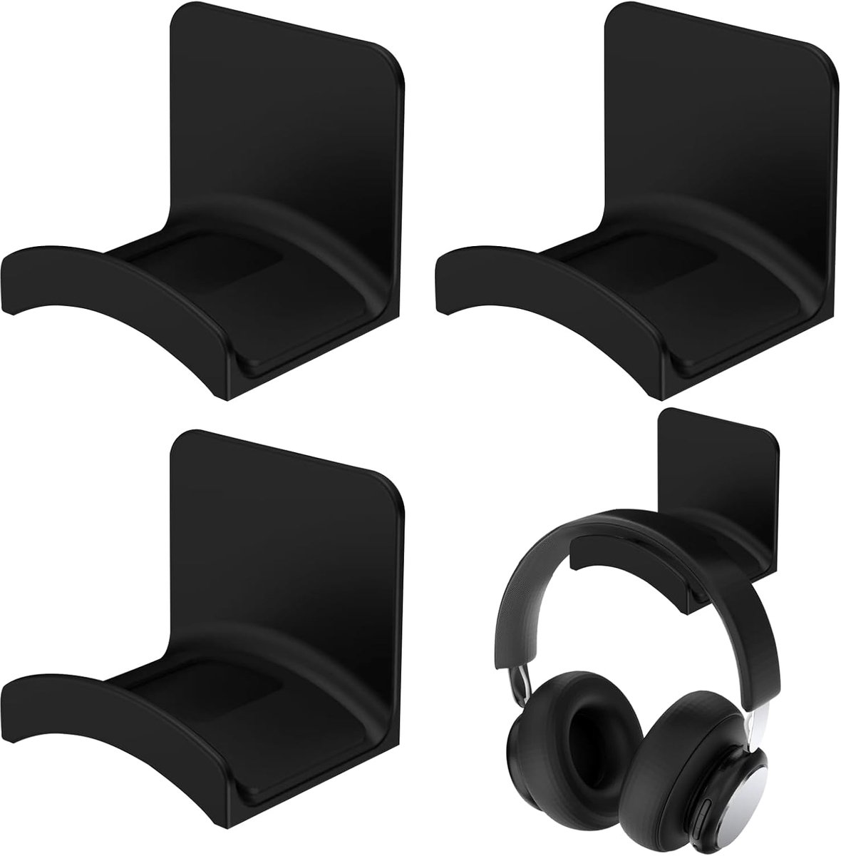 Thijox - 3 Stuks Gaming Headset Houders - Universele Koptelefoonhouder met Lijm - Ruimtebesparend Kunststof Standaard voor Bureau, Kasten, Muur en Mee