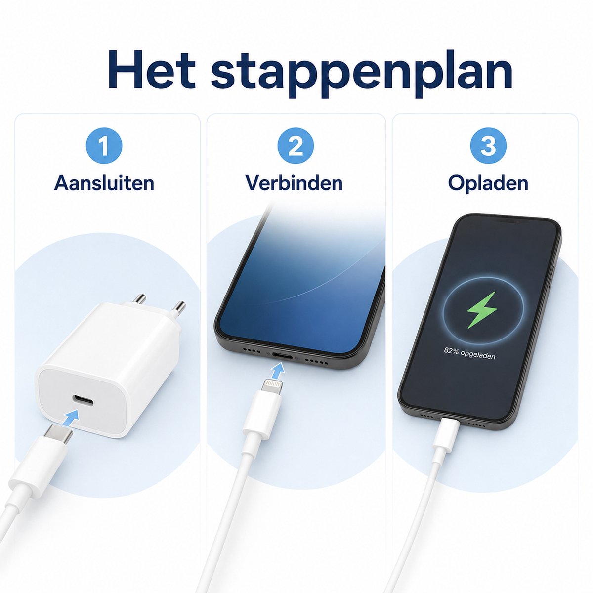 AB Goods Oplader Set - Adapter + Kabel 1M - 20W USB-C Snellader - 1M Kabel - Geschikt voor iPhone Oplader (6 t/m 14) - Compatibel als Oplader iPhone - Snellader voor Lightning Smartphone's — cadeau in Cadeau-ideeën - foto 3