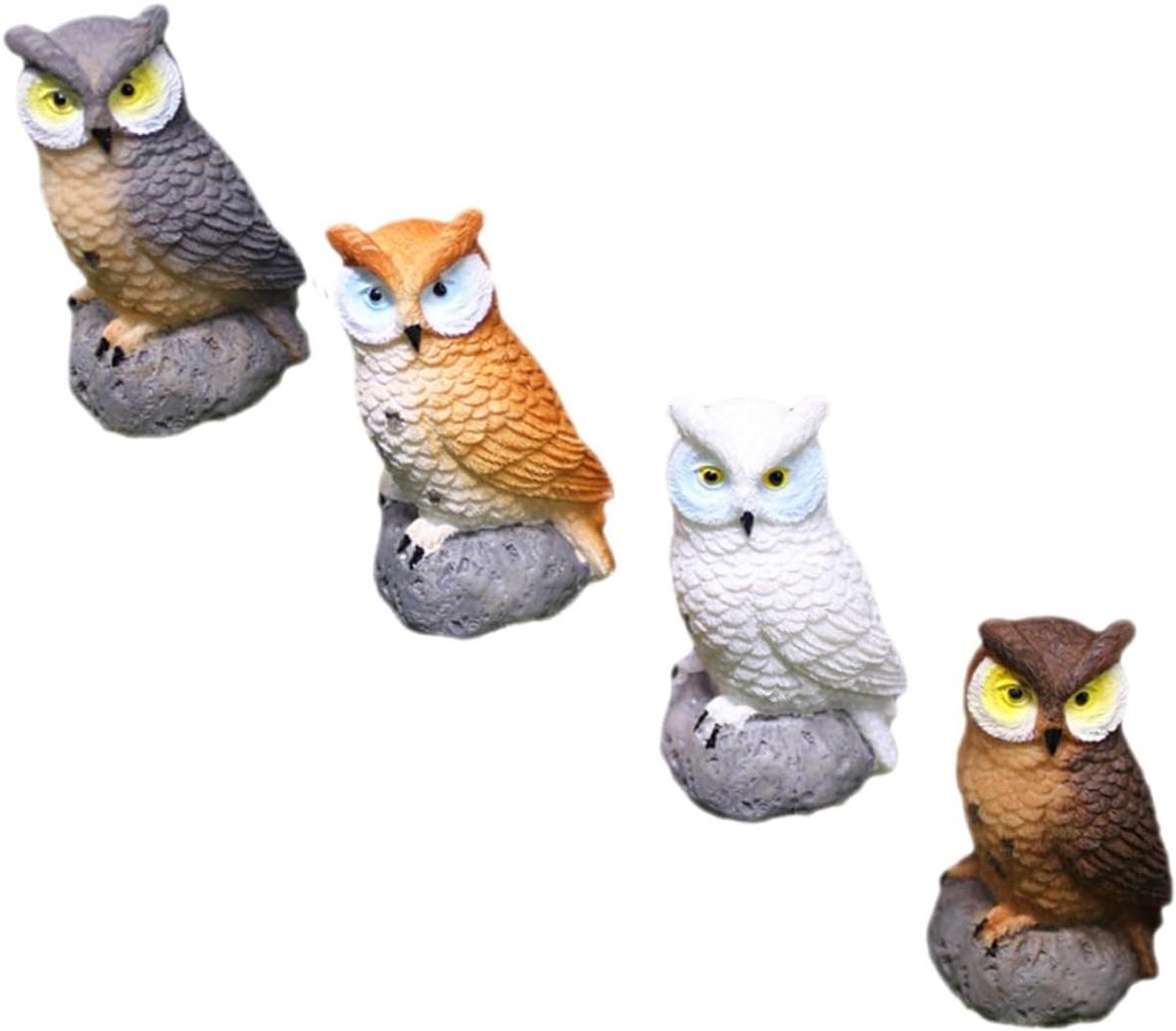 Uil Ornamenten - Hars Beelden - Desktop Decoratie - Realistische Vormgeving - 4 Stuks - Zoals Getoond