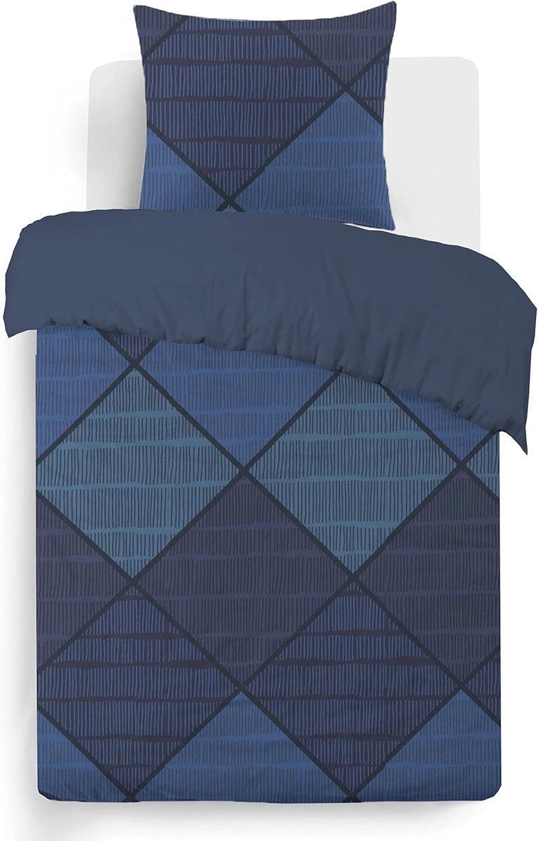 SnelShoppen - Duvet Cover Harold Blue 140x200 cm met Kussensloop 65x65 cm - 100% Katoen, Machinewasbaar, Geschikt voor Eenpersoonsbed