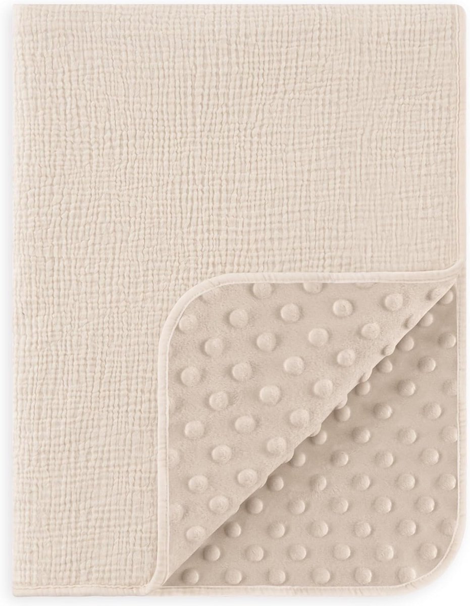 SnelShoppen - Susurration Babydeken 75x100 cm, Zachte Katoenen Minky Dekentje voor Pasgeborenen, Multifunctionele Kruiddeken voor Baby's, Beige, Ideaa