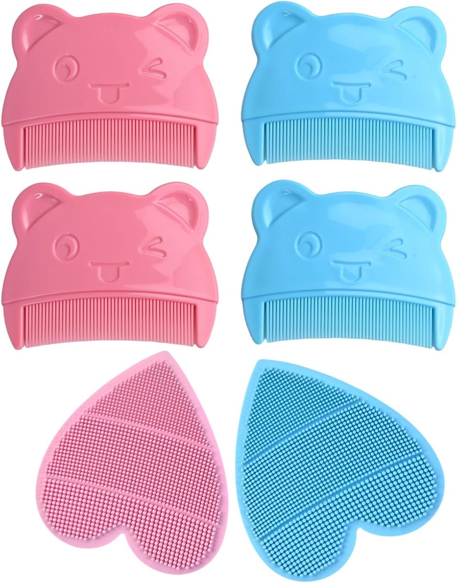 SnelShoppen - Baby Haarborstel Set voor Pasgeborenen, 6 Stuks met 2 Masserende Shampoo Brushes en 4 Schattige Cartoon Baby Kammen, Zacht en Veilig voo