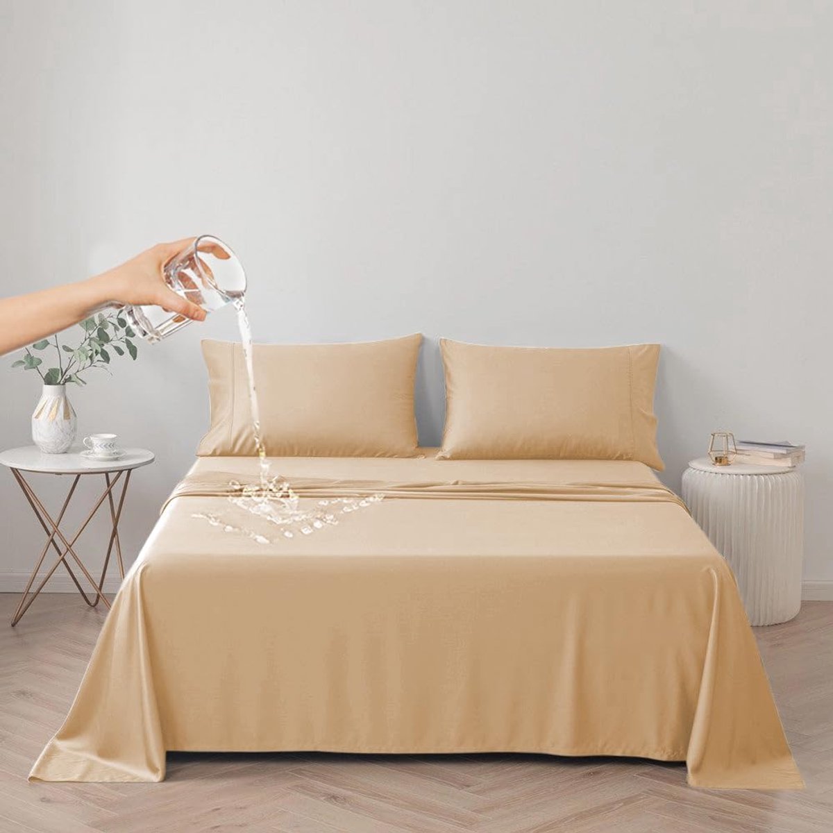 SnelShoppen - 100% Waterproof Bed Cover, Matrasbeschermer, Herbruikbare Onderlaag, Bedlakenbeschermer, Apricot Geel, Queen 200x230cm voor Kinderen en