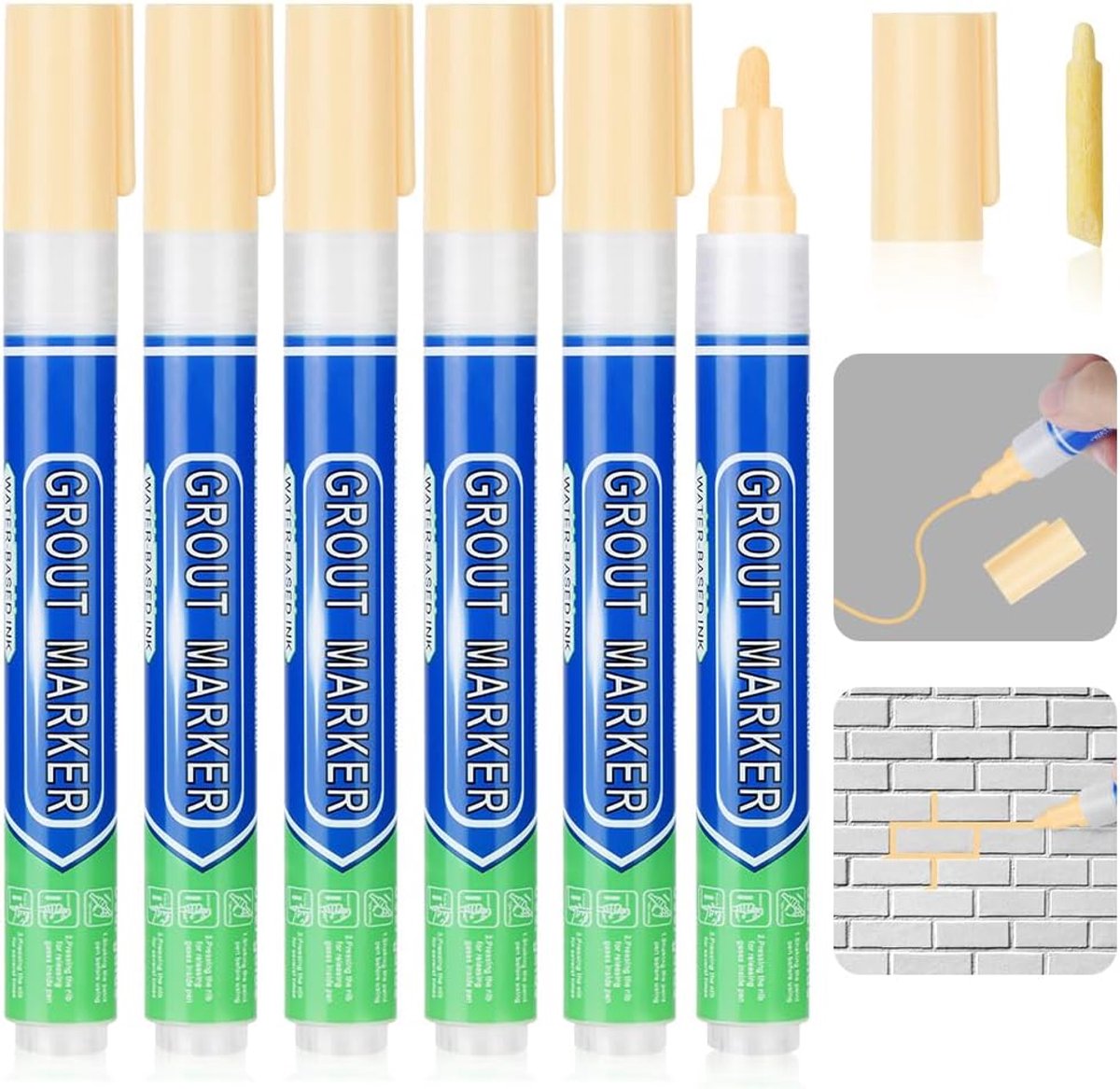 SnelShoppen - 6 Stuks Voegenpen Set, Waterdichte Voegenmarker met Voegenmortel, Ideaal voor Badkamer, Keuken, Tegels en Vloeren