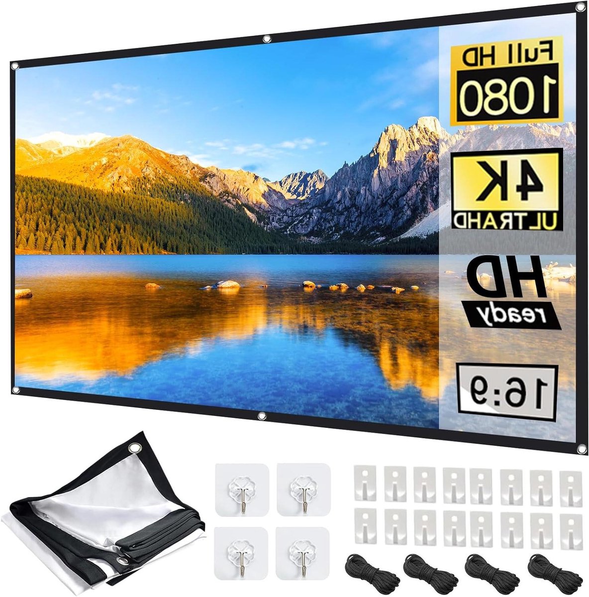Projectiescherm - Beamer canvas - Thuisbioscoop creëren - Kreukvrij polyester - 60 inch 16:9 - Zwart-wit