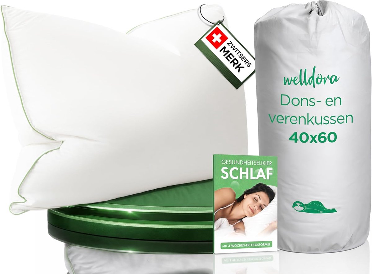 SnelShoppen - Premium Hoofdkussen 40x60 | Ergonomisch Neksteunkussen van 100% Natuurlijke Donsvezels & Veren | Medisch Getest, Oeko-Tex Gecertificeerd