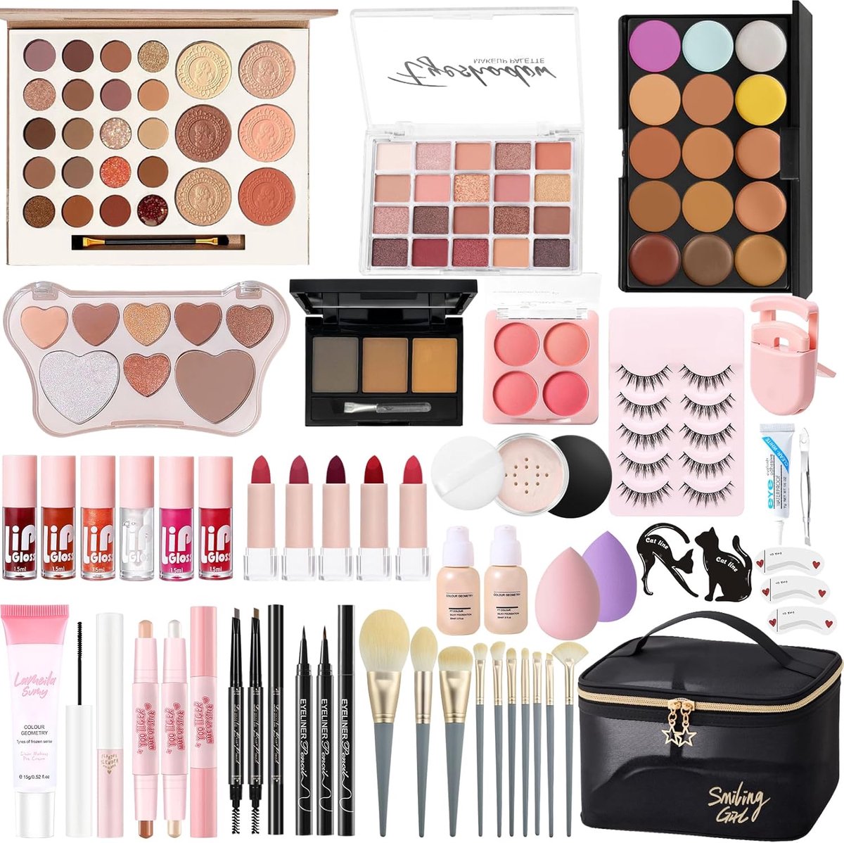SnelShoppen - All-in-one make-up set voor tieners, meisjes en vrouwen - Complete schminkset met oogschaduw, concealer, foundation, mascara, eyeliner,